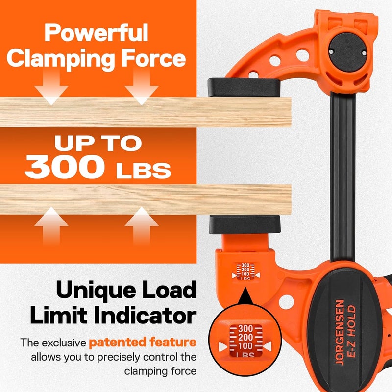 Pony Jorgensen Bar Clamps For Woodworking, 12" 2-Pack One-Handed Clamps/Spreader with Load Limit Indicator, Quick Grip Bar Clamps E-Z Hold F Clamps Set with 300 lbs Load Limit, Medium Duty - Image 2